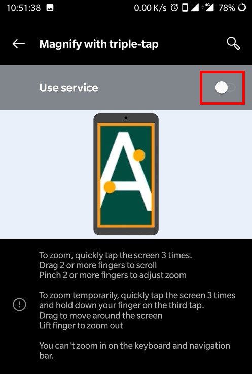 android magnify triple tap