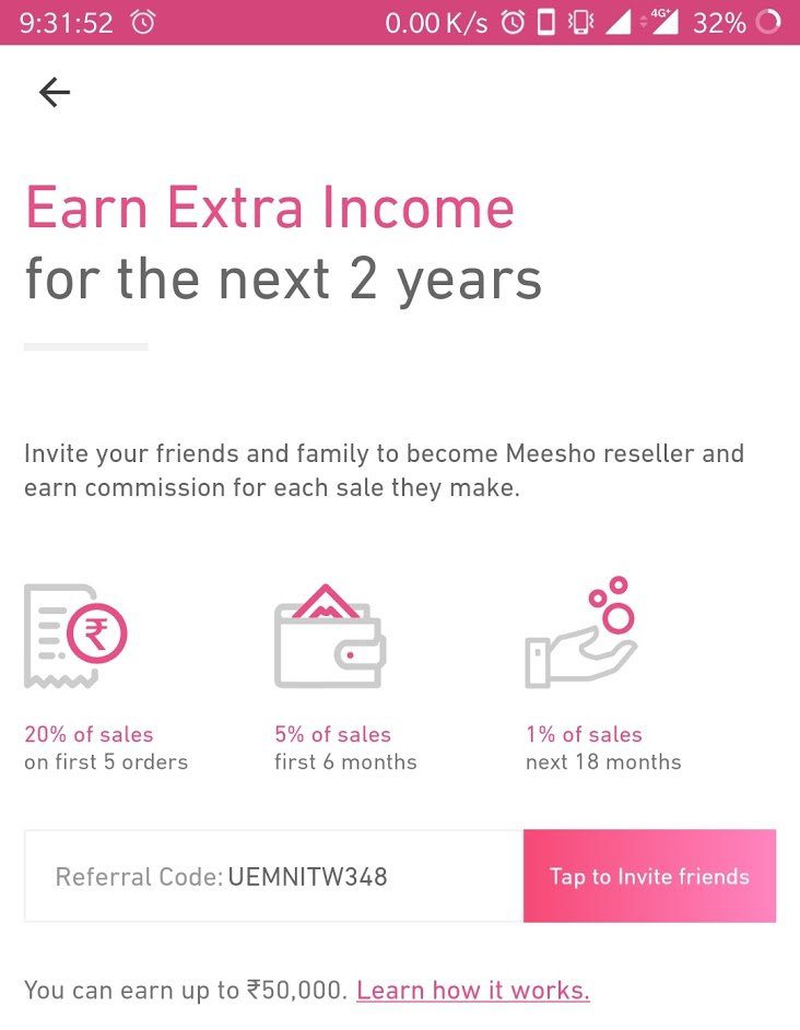 meesho refer earn sales commission