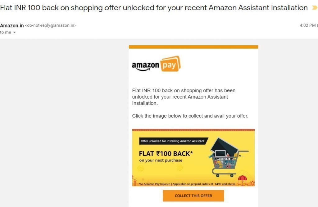 amazon assistant shopping offer email