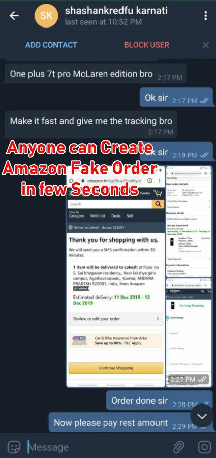 fake amazon carded phone order